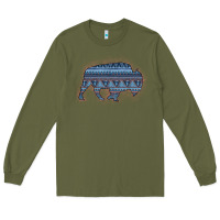 Army Green Bison Silhouette Blue Aztec Long Sleeve Tee - Bettercallsaul