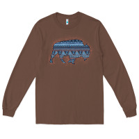 Chestnut Bison Silhouette Blue Aztec Long Sleeve Tee - Bettercallsaul