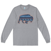 Heather Grey Bison Silhouette Blue Aztec Long Sleeve Tee - Bettercallsaul
