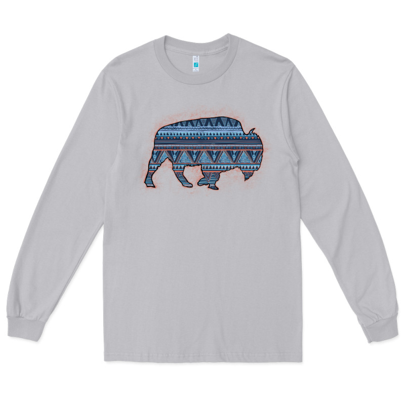 Bison Silhouette Blue Aztec Long Sleeve Tee by Bettercallsaul | Teevron