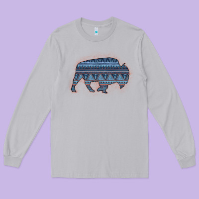 Bison Silhouette Blue Aztec Long Sleeve Tee Designed By Bettercallsaul