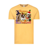 Vintage Mustard Happy Hallothanksmas Goats Vintage Tee - BundleAndBundleShop