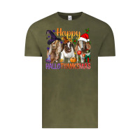 Vintage Olive Happy Hallothanksmas Goats Vintage Tee - BundleAndBundleShop