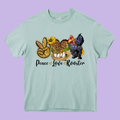 Peace Love Rooster Heavy Core Tee Designed By Lillyallendesigns