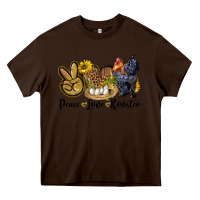 Chocolate Brown Peace Love Rooster Heavy Core Tee - LillyAllenDesigns