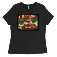 Black christmas buffalo plaid cowhide background Ladies Tee - Jasminsmagicworld