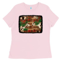 Bubblegum Pink christmas buffalo plaid cowhide background Ladies Tee - Jasminsmagicworld
