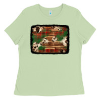 Matcha christmas buffalo plaid cowhide background Ladies Tee - Jasminsmagicworld