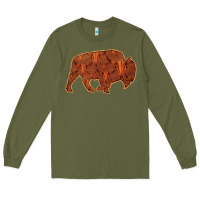 Army Green Bison Silhouette Red Skull Long Sleeve Tee - Bettercallsaul
