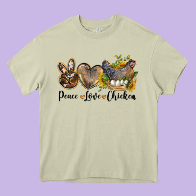 Western Peace Love Chickens Heavy Core Tee Designed By Lillyallendesigns