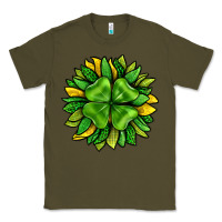 Army Green St. Patricks Sunflower With Clover Classic Tee - BundleAndBundleShop