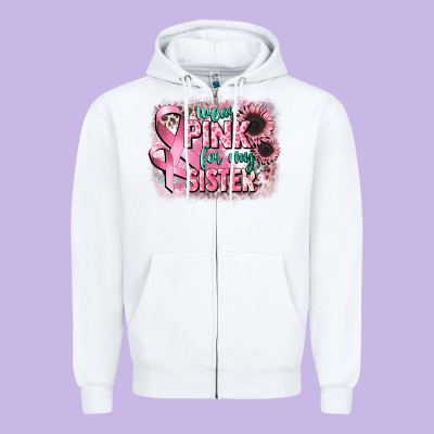 I Wear Pink For My Sister Zipper Hoodie Designed By Cowgirlartshop