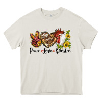 Cream Peace Love Rooster With Sunflowers Heavy Core Tee - LillyAllenDesigns