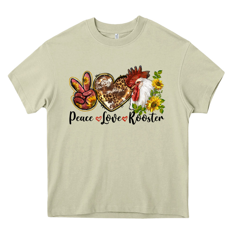 Peace Love Rooster With Sunflowers Heavy Core Tee by LillyAllenDesigns | Teevron