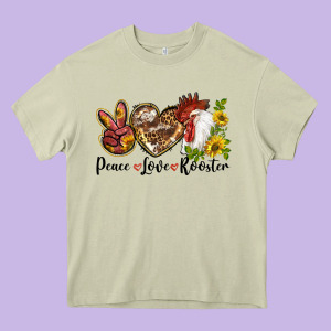 Peace Love Rooster With Sunflowers Heavy Core Tee Designed By Lillyallendesigns