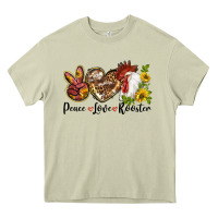 Mossy Peace Love Rooster With Sunflowers Heavy Core Tee - LillyAllenDesigns