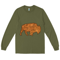 Army Green Western Vintage Bison Silhouette Long Sleeve Tee - Bettercallsaul