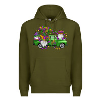 Army Green mardi gras gnomes truck Premium Hoodie - OliviaCreatesArt