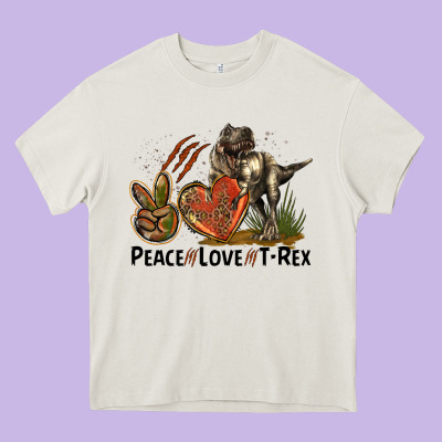 Western Peace Love T-rex Heavy Core Tee Designed By Lillyallendesigns