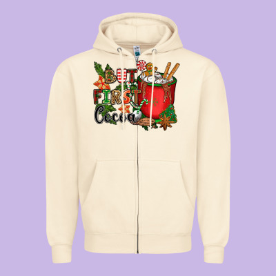 But First Cocoa Zipper Hoodie Designed By Cowgirlartshop