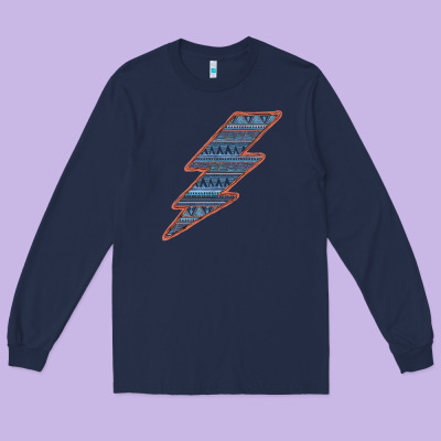 Western Orange Border Aztec Lightning Long Sleeve Tee Designed By Bettercallsaul