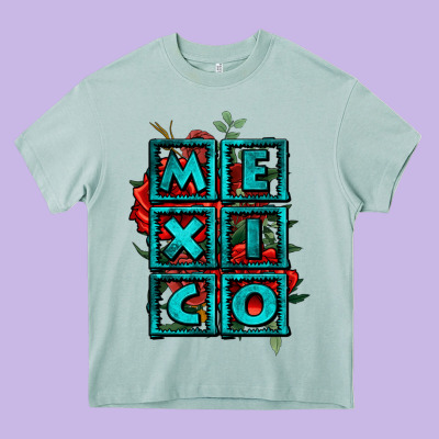 Mexico With Roses Heavy Core Tee Designed By Jasminsmagicworld