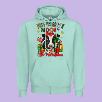 Have Yourself A Little Christmas Cow Zipper Hoodie Designed By Cowgirlartshop