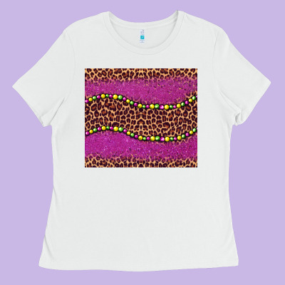 Mardi Gras  Leopard Pink Glitter Bead Ladies Tee Designed By Barkaloodesign