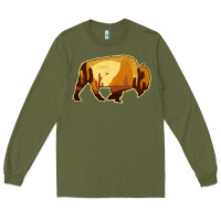 Army Green Desert Landscape Bison Silhouette Long Sleeve Tee - Bettercallsaul