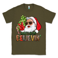 Army Green Don't Stop Believing Santa Classic Tee - BundleAndBundleShop