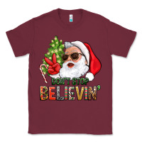 Burgundy Don't Stop Believing Santa Classic Tee - BundleAndBundleShop