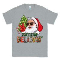 Heather Grey Don't Stop Believing Santa Classic Tee - BundleAndBundleShop