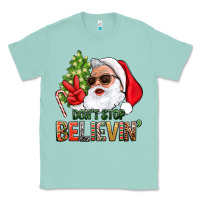 Seafoam Don't Stop Believing Santa Classic Tee - BundleAndBundleShop