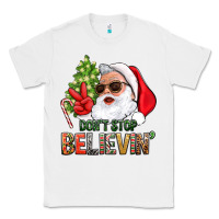 White Don't Stop Believing Santa Classic Tee - BundleAndBundleShop