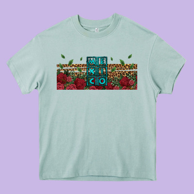 Mexico With Roses Heavy Core Tee Designed By Jasminsmagicworld
