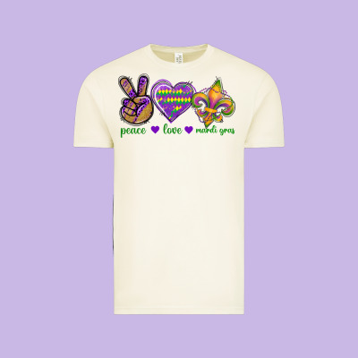 Peace Love Mardi Gras Vintage Tee Designed By Bundleandbundleshop