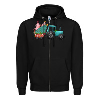 Black christmas tree tractor Zipper Hoodie - CowGirlArtShop