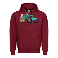 Burgundy christmas tree tractor Zipper Hoodie - CowGirlArtShop