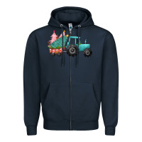 Navy christmas tree tractor Zipper Hoodie - CowGirlArtShop