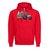 Red christmas tree tractor Zipper Hoodie - CowGirlArtShop