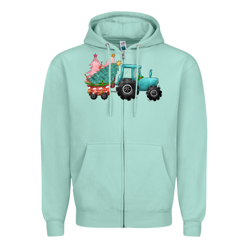 Christmas Tree Tractor Zipper Hoodie by CowGirlArtShop | Teevron