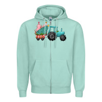 Seafoam christmas tree tractor Zipper Hoodie - CowGirlArtShop