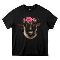 Black suffolk ewe sheep with floral headdress Heavy Core Tee - BarkalooDesign
