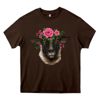 Chocolate Brown suffolk ewe sheep with floral headdress Heavy Core Tee - BarkalooDesign