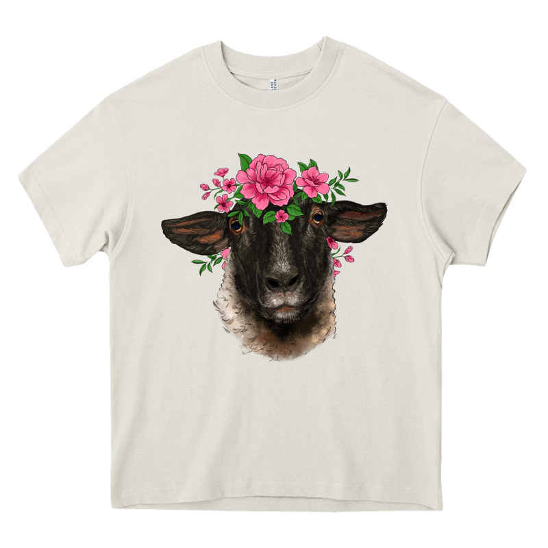 Suffolk Ewe Sheep With Floral Headdress Heavy Core Tee by BarkalooDesign | Teevron