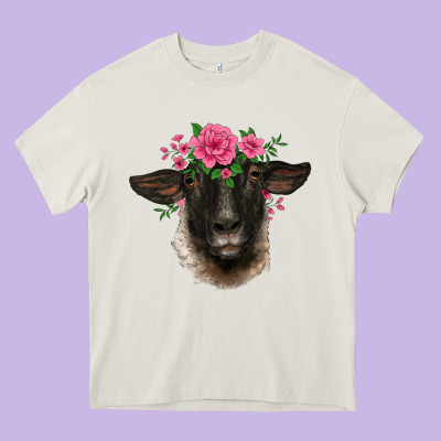 Suffolk Ewe Sheep With Floral Headdress Heavy Core Tee Designed By Barkaloodesign