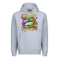 Heather Grey mardi gras with  lip olivia Premium Hoodie - OliviaCreatesArt