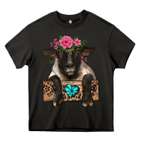 Asphalt suffolk ewe peeking with floral headdress Heavy Core Tee - BarkalooDesign