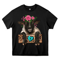 Black suffolk ewe peeking with floral headdress Heavy Core Tee - BarkalooDesign