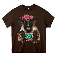 Chocolate Brown suffolk ewe peeking with floral headdress Heavy Core Tee - BarkalooDesign